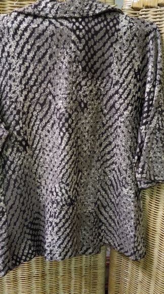 NIC + Zoe Blazer Jacket Double Breast Brown Beige Abstract Cropped Size PM/34 - Picture 2 of 8